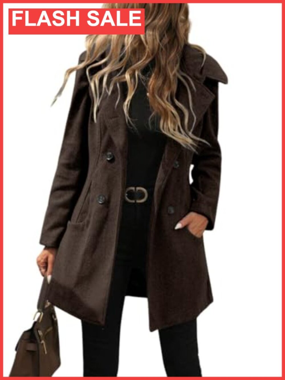 Women's Double Breasted Hooded Wool Pea Coat Slim Fit Notch Collar Winter Trench